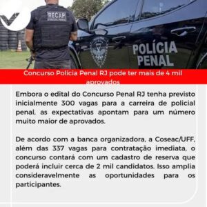 Leia mais sobre o artigo Concurso Policia Penal RJ pode ter mais de 4 mil aprovados