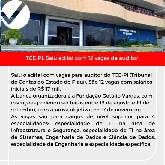 Você está visualizando atualmente TCE-PI: Saiu edital com 12 vagas de auditor.